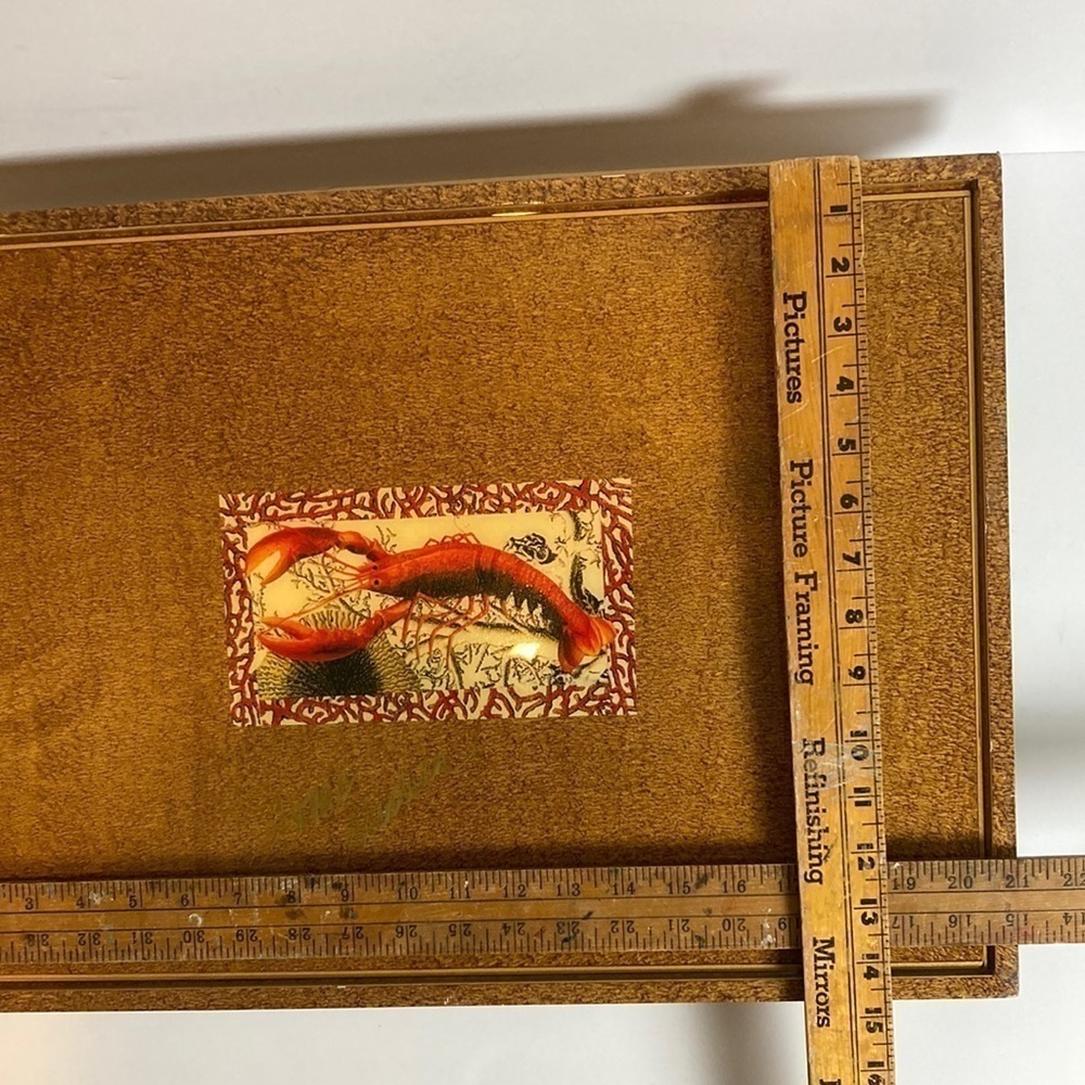 Annie Modica Signed Lobster Coral Stripe Decoupage Style Handle Tray Artisan - Picture 16 of 16